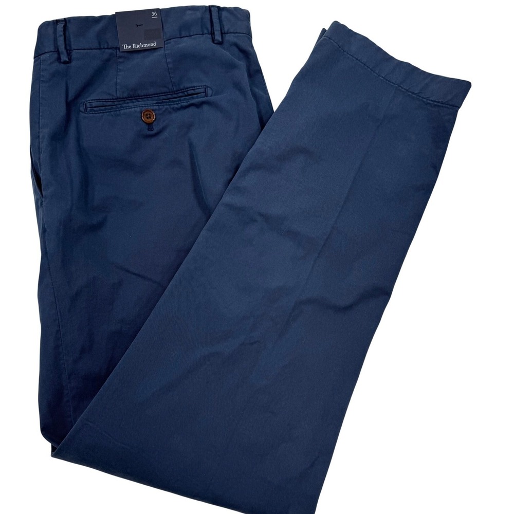 Ledbury Richmond Chino Mens 36 Airforce Blue Cotton Straight Fit Pant NEW